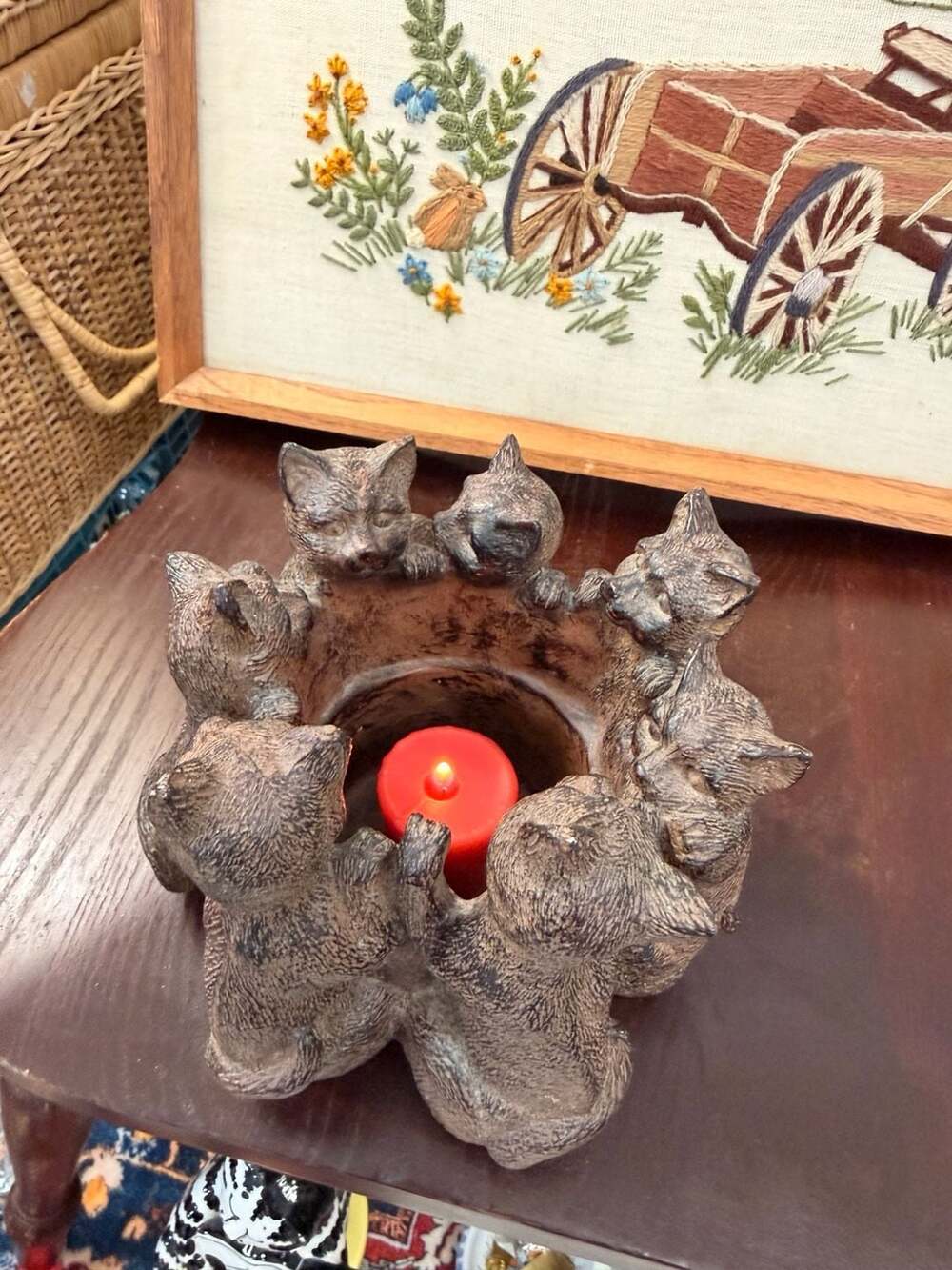Circle Of Cats Votive Tea Light Candle Holder Statue Cute Cottage Home Decor